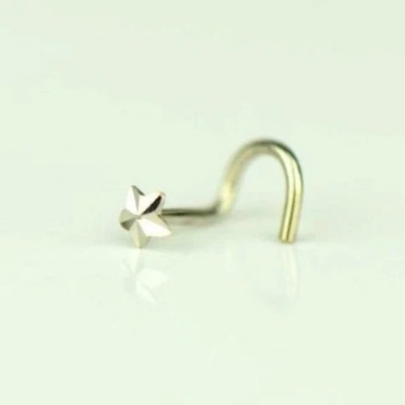 Star Nose Ring Piercing Curve Diamond Cut in Solid Gold 14K / Body Jewelry Nose - Picture 5 of 5